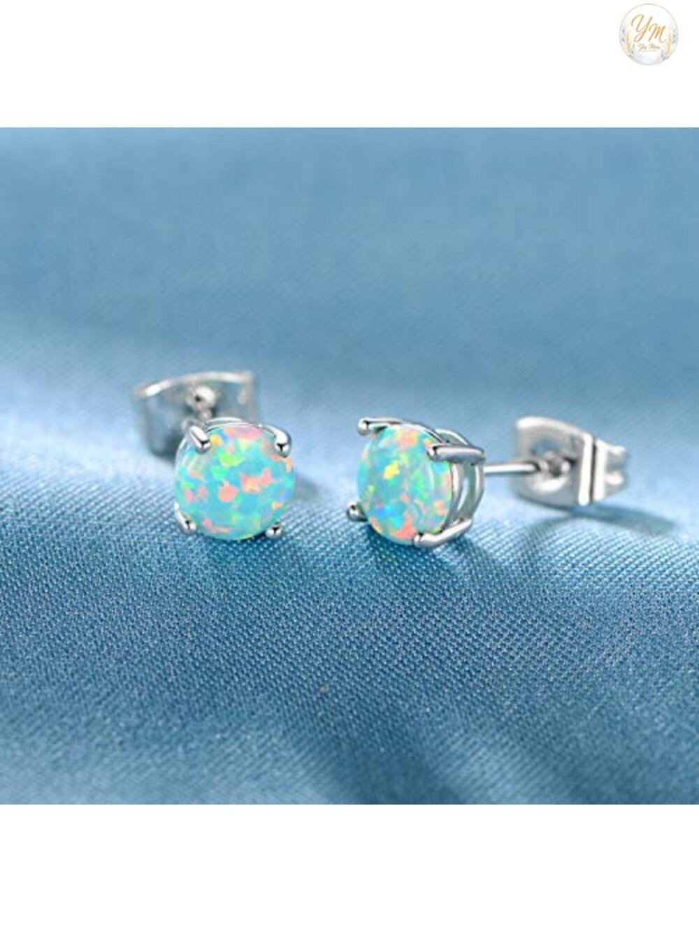 Rose Gold Plated Opal Stud Earrings 6MM Hypoallergenic Brass - Picture 3 of 6